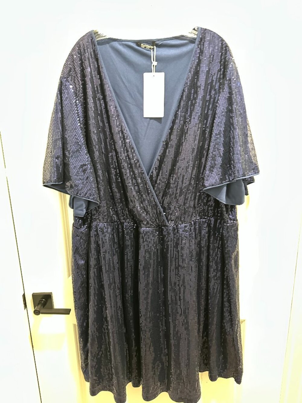 Bloom Chic Navy Sequin Wrap Dress